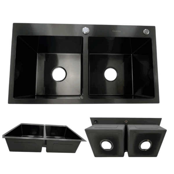 Cuba dupla quadrada cozinha gourmet em aço 304 nano black 7843B