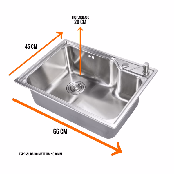 Cuba simples cozinha gourmet em aço 304 com acessórios escovado de sobrepor 66x45cm
